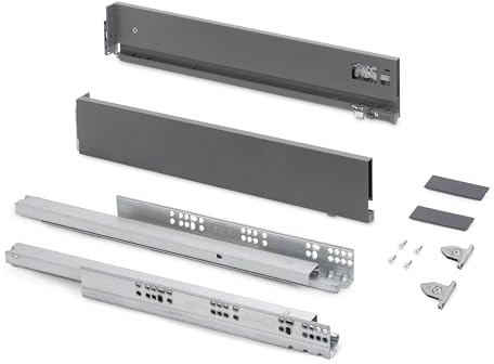 Emuca - Schubladen-Kit für Küche und Bad mit 3D-Regelung, Höhe 93mm, Tiefe 500mm, 40 Kg, sanftes Schließen, Panels nicht enthalten, Stahl, Anthrazitgrau