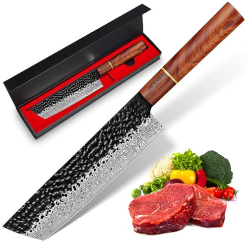 BILLION DUO Damast Nakirimesser 18,3 cm, 67 Schicht VG10 Damaszener Stahl Kochmesser, Profi Damast Fleischmesser, Damastmesser mit Holzgriff - HGBY Serie