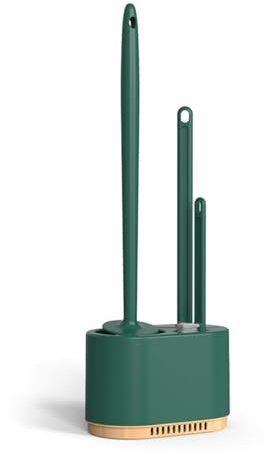 Michear Toilet Brush,Silicone Toilet Brush Flexible Bristles,Toilet Deep Cleaner Set with Ventilated Holder and Base Standing & Wall Mounted Toilet Bowl Brush (Green)