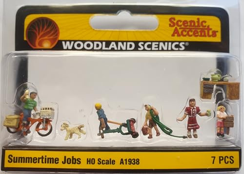 Woodland Scenics A1938 Enfants Tondeuse à Gazon Chien Boissons Vélo Figurines Piste H0 HO 1:87 Summertime Jobs
