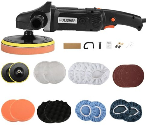 Polisseuse 1400W 7/6 Polisseuse Rotative Polisseuse Cire Machine 8 Vitesses Variables 600-3600RPM Poignée Amovible pour Meuler, Polisser, Cire Voiture et