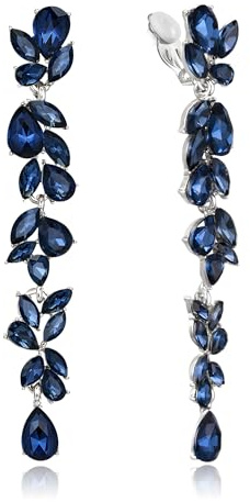 EVER FAITH Marquise Kristall Kronleuchter Art Deco Ohrclips für Damen | Clip-on Ohrringe Braut Teardrop Braut lange baumeln Tropfen Strass Ohrhänger für Prom