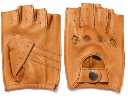 Halbfinger-Handschuhe aus echtem Leder, für Herren, echtes Schaffell, zum Autofahren, Reiten, dünne Lederhandschuhe, braun, XL
