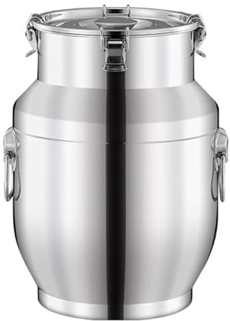 Yiustldd Seau À Lait en INOX avec Couvercle Étanche, Seau À Vin Seau À Lait Bidon Fourre-Tout avec Poignée De Transport, Facile À Ouvrir Et À Utiliser,5L