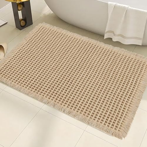 AIBIIN Waffel-Badematte, super saugfähig, rutschfest, maschinenwaschbar, Gummi-Rückseite, Badematten für Badezimmer, Boden, ultraweiche Matte für Wohnzimmer, Fußmatte, 43,2 x 61 cm, Braun