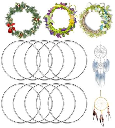Bangbobi Metallringe zum Basteln Set - 10 Stück 20cm Silber Metallringe, Drahtringe zum Basteln für Blumenreifen, Wandbehänge und Traumfänger
