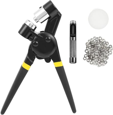 VOANZO Kit de Perforadora de Ojales con alicates para Ojales de 10 mm y Ojales de 500 Piezas - Herramienta Perforadora de Mano para Tela, Lona, Cinturones, Impresiones, lienzos