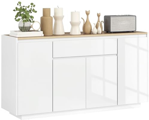 HOMCOM Credenza Cucina con 3 Armadietti a 4 Ante Madia 140x40x75 cm Bianco