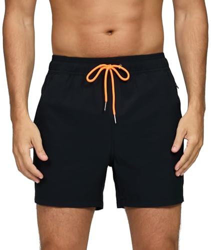 Vorvowry Bañador Hombre Secado Rapido Respirable Traje de Baño Estampado Ligero Boxer Calzones Bano para Natacion Playa Surf de Bolsillo con Cremallera Negro XXL