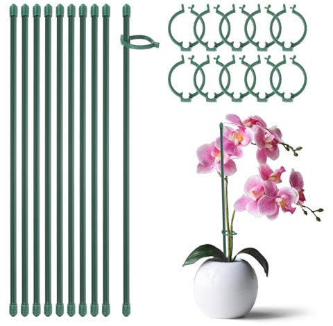 10 PCS Plant Support Stakes for Indoor Plants, Plant Stakes Green Plant Sticks Support Tall with Adjustable Retaining Ring 11inch Plant Support Sticks for Indoor and Outdoor Flowers Vegetable Stakes