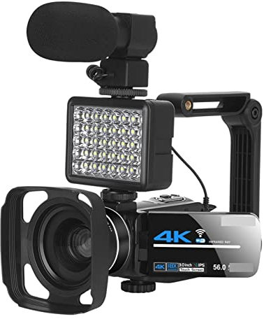 BAFEIYA Cámara de vídeo Vlogging Cámara Grabadora Cámaras Digitales de 56MP for fotografía Videocámara 4K Webcam Vlog Set 18X Zoom Digital Visión Nocturna Grabadora de Video(128G SD Card)