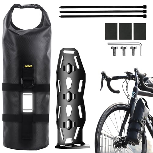 ENLEE Vorderradgabeltasche mit Mehrzweckkäfig, 5 l wasserdicht, trockene Fahrradtaschen für Fahrräder, leicht, tragbar, Roll-Top-Design, Fahrradverpackung, Gabeltaschen, geeignet für Mountainbikes mit