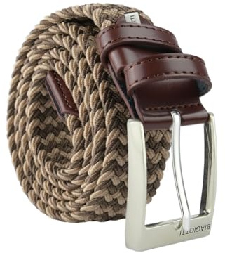 Biagiotti Cinturón Elástico Trenzado, para Hombre y Mujer, con Detalles de Piel Auténtica y Caja de Regalo