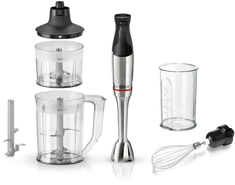 Bosch Stabmixer ErgoMaster Serie 6, einhändig bedienbar, 4 Edelstahl-Klingen, Mixer, Zerkleinerer, verschleißfreie Keramik-Kupplung, langlebig, Luftkühlung, 1000 W, MSM6M652