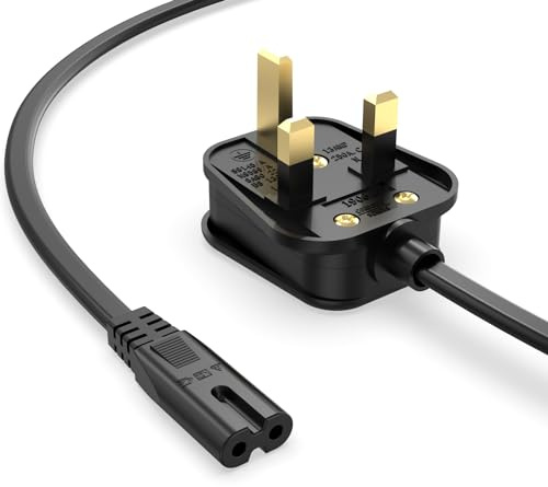 Figure 8 (C7) Power Cable 1,2 M UK Plug – Fit for PS5, PS4, PS3, Xbox Series X/S, Xbox One – 2 Pin Mains Lead Fit for HP, Epson, Canon, Sony Printers