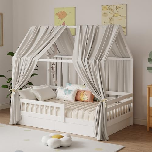 Zdada Dosel de muselina con dosel de 2 piezas, dosel de tela para camas de casa, niñas, niños, dosel, decoración para habitación infantil, 135 x 350 cm, color camello