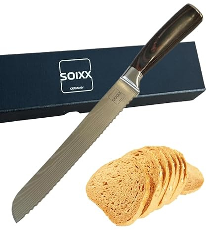 SOIXX Brotmesser, Edelstahl, Wellenschliff, extra scharfe Klinge, Holzgriff, Geschenkbox