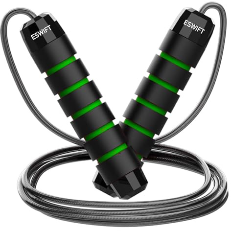 ESWIFT Jumping Premium-Sprungschnur - verstellbare Länge, rutschfeste Griffe, Hochgeschwindigkeits-Springseil für Fitness, Cardio und Training - 2.8 m lang für Kinder und Erwachsene (Grün)