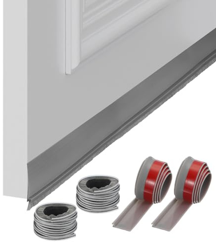 sourcing map Lot de 2 bandes adhésives en silicone pour bas de porte, 99,1 x 5,1 cm, avec brosse pour isolation du froid, portes extérieures et intérieures, bloquant le bruit, gris