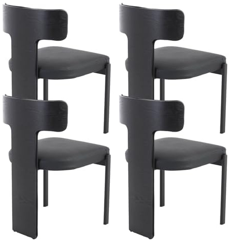 Ya-Home Modern Esszimmerstühle 4er Set Küchenstühle mit Geschwungene Holzrückenlehne, Polsterstuhl mit Metallbeine für Esszimmer/Wohnzimmer, Kunstleder, Schwarz