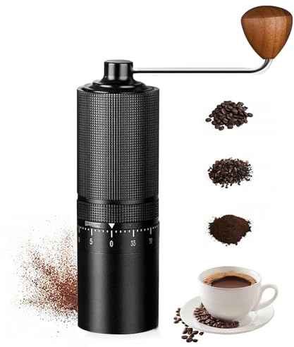 Manual Coffee Grinder, High Precision Hand Coffee Grinder with 6-Star 420 Stainless Steel Burr and 150 Adjustable Bean Grind Levels Lightweight Aluminium Body for Home Travel Office (Black)