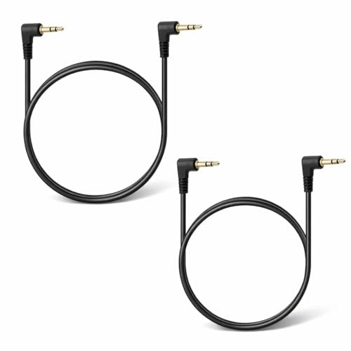 2PCS Short 3.5mm Right Angle Cable, 90 Degree Mini Jack to Mini Jack Cable 0.3m, Gold-Plated 3.5 Male to Male Lead for Headphones, Car Stereo, Speaker, Audio Cables for Quality Sound Connection