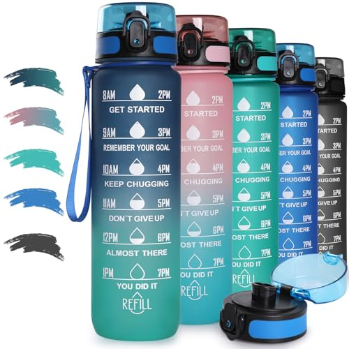 Joogee Bouteille d'eau 1L, Gourde Sport 1000ml Bouteille d'eau étanche, sans BPA, Bouteille Reutilisable, pour Enfant, Adulte, Randonnée, l'école, Fitness, Camping, Gym