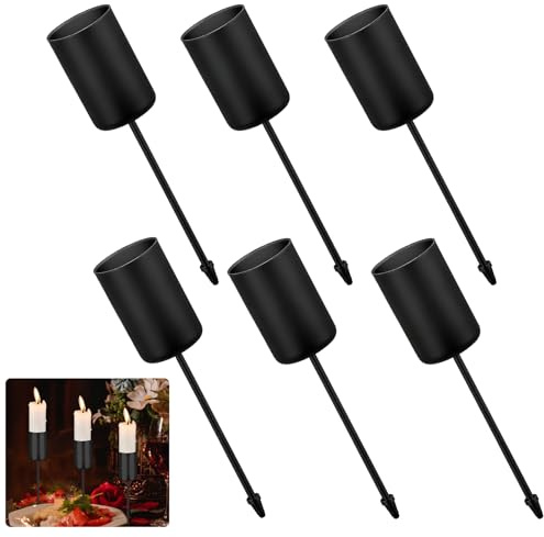 6 Kerzenhalter Zum Stecken Taufkerzenhalter Kerzenstecker Adventskranz Kerzenständer Kommunion Kerzenteller mit Dorn Stumpenkerzenhalter für DIY Kranz Advent Weihnachten Tischdeko(Schwarz, Zylinder)