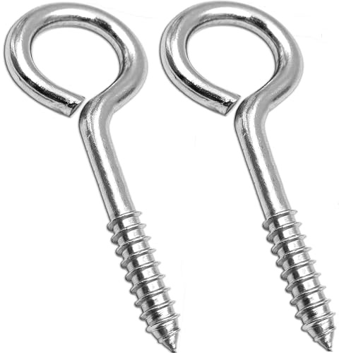 Litensh Große Ösenhaken, Edelstahl, Schraubösen, robuste Schrauben, Schraubhaken, hängende Schrauben, starke Augenschraube für Holz, sichere Kabeldrähte (Silber, 2 Stück, M10–125 mm)