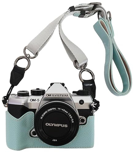 VOVMOEYA Camera Case for om system om-5 mark ii with Adjustable Shoulder Strap, olympus om5 mk2 PU Leather Cover, Stylish, Protective, Tripod Compatible, om 5 mark ii accessories