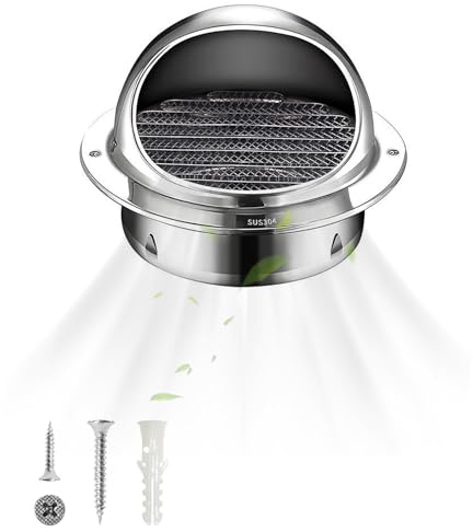 Griglia di Ventilazione A Sfera, Cappa Scarico in Acciaio Inox, Cappuccio Griglia Aerazione, Rete Antipioggia Antivento, per Scarico A Parete Esterna 100mm 120mm 150mm 160mm(110mm/4.3in)