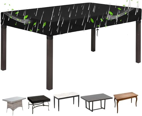 PVPQPR Housse de Protection pour Table de Jardin,Protege Table Exterieur Rectangulaire 270x110x15cmTissu Oxford 420D - pour Utilisation en extérieur et intérieur - Noir