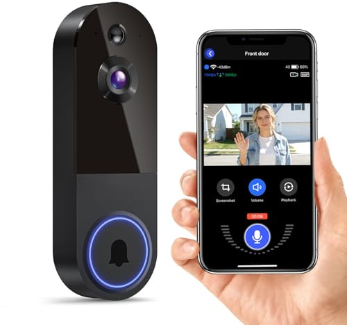VanaOrbi 1080P Video Doorbell Camera Wireless with Indoor Receiver, Battery Powered, AI Human Motion Detection, 2 Way Talk, Night Vision, Cloud Storage for Visitors, Hallway, Front Door (Black)
