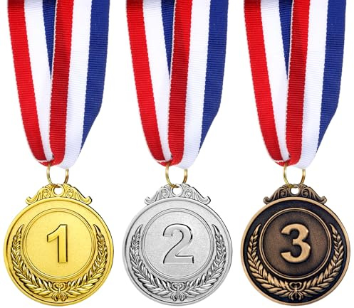 3 PCS Metal Gold Silver Bronze Winner Medals for Adults & Kids, 2 Inch 1st 2nd 3rd Place Prize Medals with Neck Ribbon for Sports, Games, Competitions, Party Favors, School Awards, Decoration