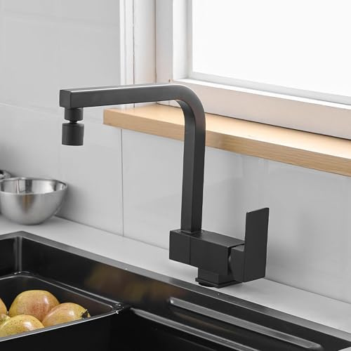 Vorfenster Küchenarmatur Klappbar, Spülenarmatur Vorfenster Schwenkbar Mischbatterie Küche Klappbar Messing Wasser Kalt und Heiß-Schwarz
