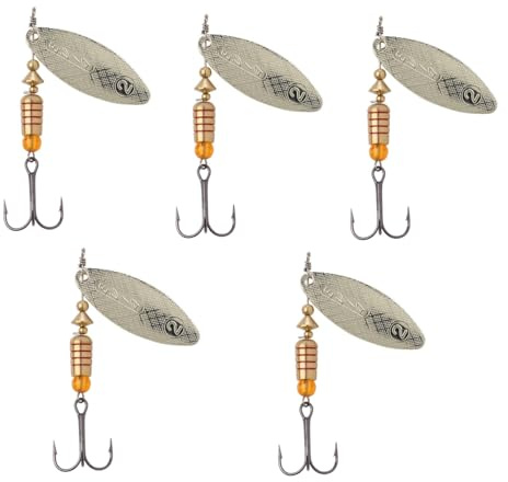 Combo cucharillas giratorias Pesca Arapaima Beitia Nº1 Tipo Aspen Modelo 13 – señuelos metálicos con Anzuelo Triple para Trucha Black Bass Lucio | Color Plata 4 Gramos | Multipack 5 Unidades