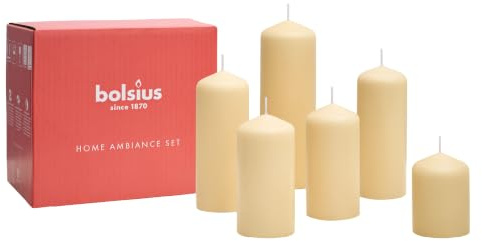 Bolsius - Juego de velas - Oat Beige - 6 velas - Velas decorativas - Contiene cera vegetal natural - Sin aceite de palma