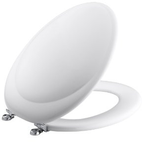 KOHLER K-4615 Revival Elongated Toilet Seat with Polished Chrome Hinges, Molded Wood, Designed for Revival Collection Toilets