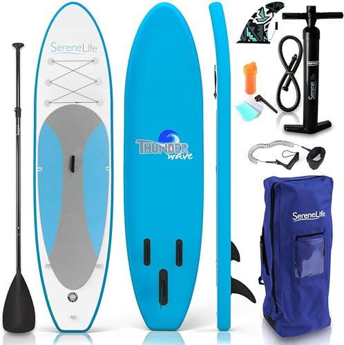 SereneLife Stand Up Paddling Board Aufblasbares SUP Set mit Paddel, Pumpe und Tasche Touring SUP für Kinder und Erwachsene rutschfest tragbar für See Fluss und Meer 155 kg Tragkraft