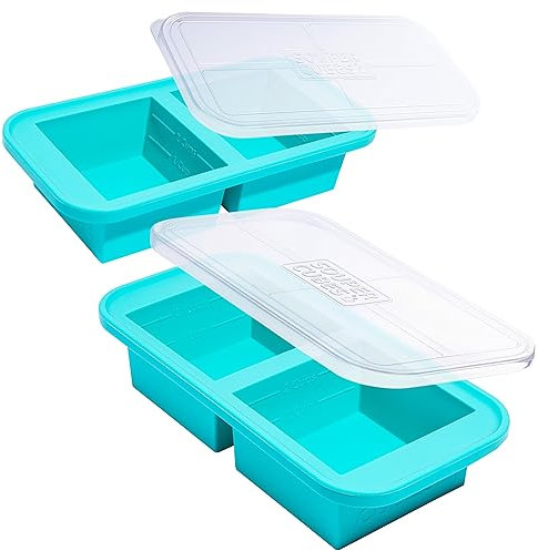 Souper Cubes Large 2 Cup (500 mL) Silicone Freezer Tray with Lids, Perfect for Soup, Stews, Sauces, Batch Cooking and More, Oven-Safe Silicone Freezer Moulds - Aqua - 2-Pack