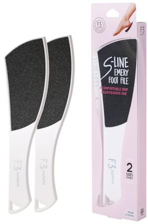 F3 Systems S-Line Emery Foot File, Colossal Double-Sided Pedicure Tool, Effective for Cracked Heel, Ergonomic Design for Easy Grip (White 2Pcs)