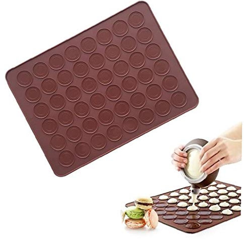 Macaron Pad Silicone Baking Mat Mold Set 48 Holes Capacity Non Stick Baking Tray Cake Bakeware Kit Brown Baking Sheet Moulds for Macaron, Cupcake, Dessert