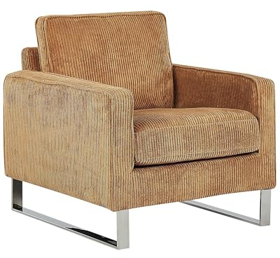 Beliani Retro Sessel Cord Füße aus Edelstahl Hellbraun Vind