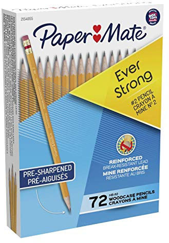 Paper Mate EverStrong #2 Pencils, Wooden Pencils, 72 Count - Reinforced, Break-Resistant Lead, Latex-Free Erasers, Back to School, Teacher Supplies