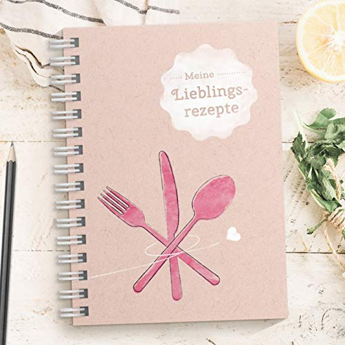Kipitan DIY Rezeptbuch zum selberschreiben: DIN A5, Rosa/Pink | Modernes Kochbuch selbstgestalten mit Inhaltsverzeichnis, Register + Schutzfolie, 70 Seiten für 33 Rezepte - Made in Germany