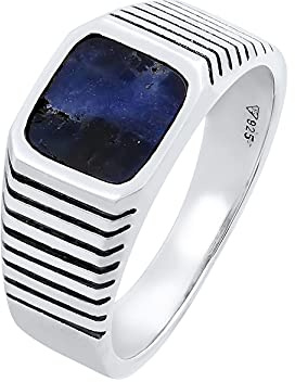 Kuzzoi Siegelring Herrenring mit Edelstein Bandring (10mm) 925 Silber | Massiver Silberring für Männer Bikerring Ringgröße 60 - 66