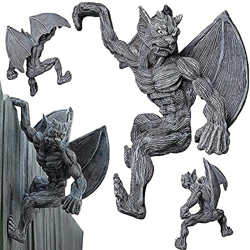 LIUSHI Gargouille Statue Jardin Exterieur Clôtures Décoratives Sculptures à Suspendre en Résine, Gothique Décoration pour Terrasse, Porche, 20 × 20 × 15 cm