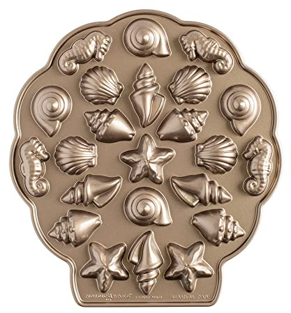 Nordic Ware Seashell Bites Pan, Original Gugelhupfform aus Aluminiumguss, offizielle Gugelhupf-Kuchenform mit Muschelmuster, hochwertige Kuchenform hergestellt in den USA, Farbe: Toffee, 1,5 Tassen Fassungsvermögen