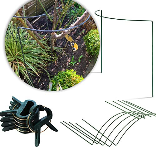 Novatool 5X Strauchstütze halbrund 100 cm grün und 20 x Pflanzenhalter I Staudenhalter Metall Pflanzstütze Garten Rankhilfe Zimmerpflanzen I Blumenhalter rund hoch Kletterpflanze Pflanzenclips