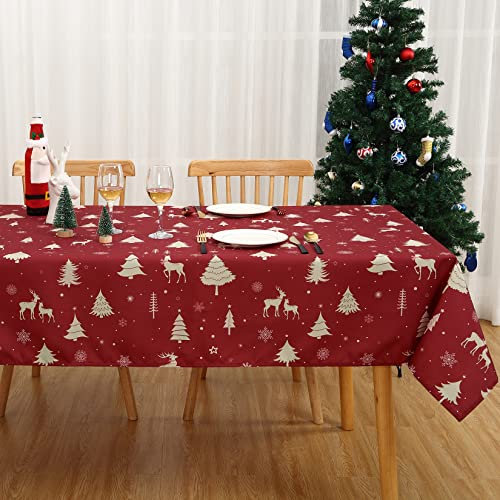 JOLLYTOP Weihnachten Tischdecke Abwaschbar Tischtuch für Feiertag Dekoration Wasserdicht Tischdecke mit Hirsh Druck Tafeldecke für Küche,137x200cm,Gold